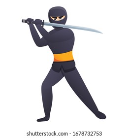 Ninja con icono de espada. Dibujo de ninja con icono de vector de espada para diseño web aislado en fondo blanco