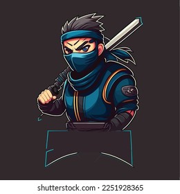 Ninja with sword illustration, esports mascot design, gaming logo template