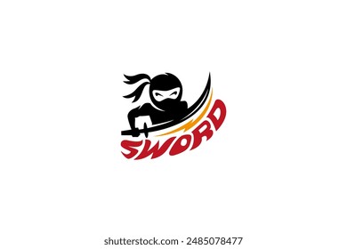 ninja sword logo in flat vector design style