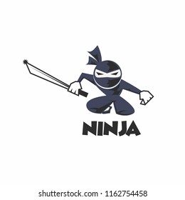 ninja with sword and mask logo isolated on white background. vector illustration