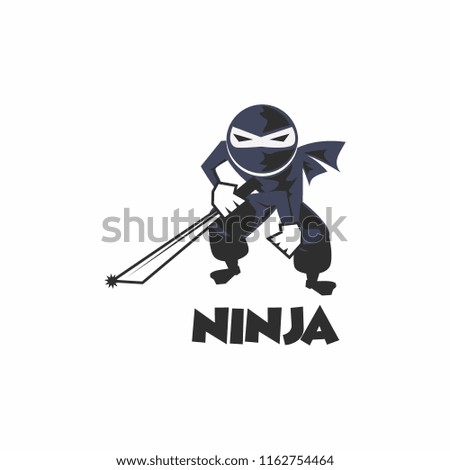 ninja with sword and mask logo isolated on white background. vector illustration