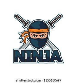 ninja with sword and mask logo. vector illustration