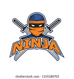 ninja with sword and mask logo. vector illustration