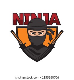 ninja with sword and mask logo. vector illustration