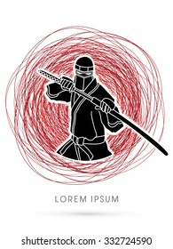 Ninja and sword on confuse line graphic vector