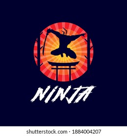 Ninja con plantilla de logotipo de silueta de espada