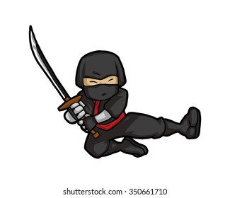 ninja sword warrior sidekick character illustration logo icon vector