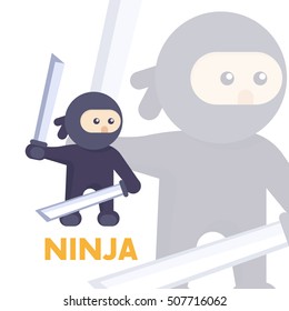 ninja with swords in hands in flat style, vector illustration
