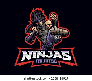 Ninja taijutsu mascot logo design. Body technique ninja vector illustration. Logo illustration for mascot or symbol and identity, emblem sports or e-sports gaming team svg