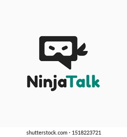 Ninja Talk logo template vector icon. Bubble chat,text message with ninja face illustration. EPS 10.