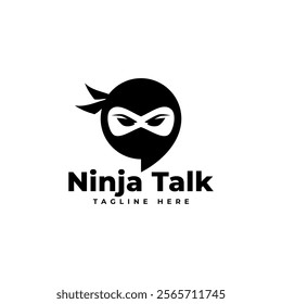 Ninja Talk logo template vector icon. Bubble chat, text message with ninja face illustration. Vector illustration.