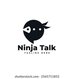 Ninja Talk logo template vector icon. Bubble chat, text message with ninja face illustration. Vector illustration.