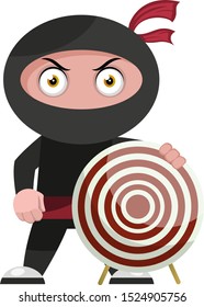 Ninja mit Ziel, Illustration, Vektorgrafik auf weißem Hintergrund.