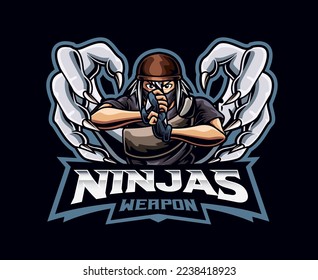 Ninja technique mascot logo design. Ninjutsu ninja vector illustration. Logo illustration for mascot or symbol and identity, emblem sports or e-sports gaming team svg