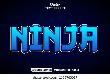 ninja text effect with blue color graphic style and editable.