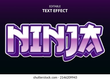 ninja text effect with purple color editable for logo.