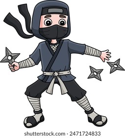 Ninja Throwing a Shuriken Cartoon Colored Clipart