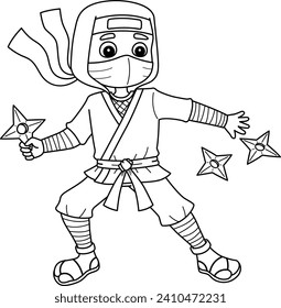 Ninja Throwing a Shuriken Isolated Coloring Page 