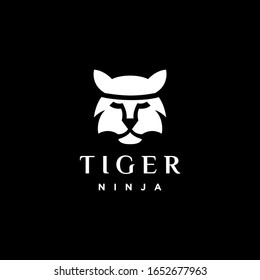Ninja Tiger, einfaches Tiger-Gesicht-Logo-Design mit dem Konzept einer japanischen Ninja