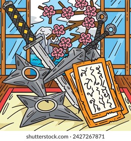Ninja Tools Farbige Cartoon-Illustration