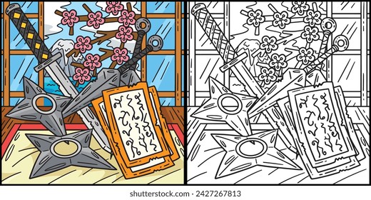 Ninja Tools Coloring Page - Ilustración en color