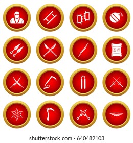 Ninja tools icon red circle set isolated on white background