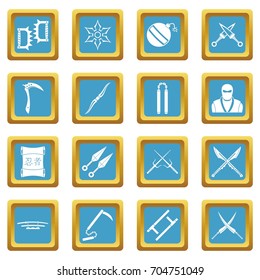 Ninja tools icons set in azur color isolated vector illustration for web and any design