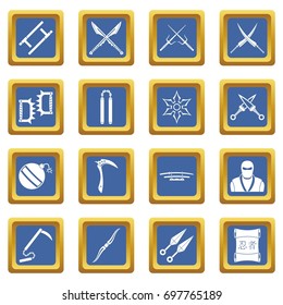 Ninja tools icons set in blue color isolated vector illustration for web and any design