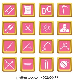 Ninja tools icons set in pink color isolated vector illustration for web and any design