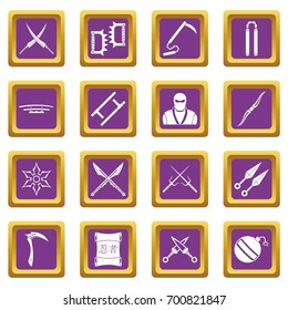 Ninja tools icons set in purple color isolated vector illustration for web and any design