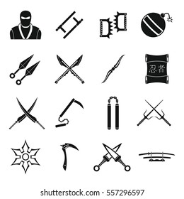 Ninja tools icons set. Simple illustration of 16 Ninja tools vector icons for web