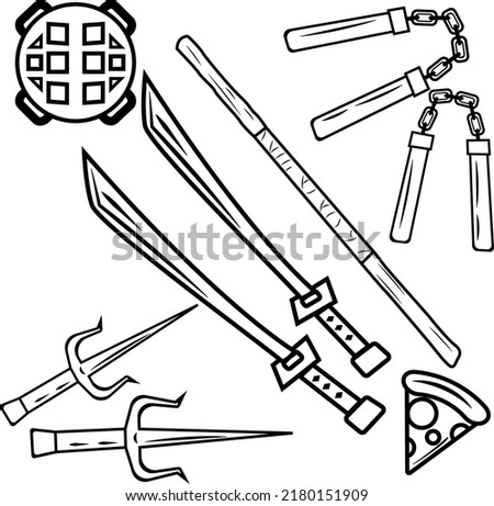 Ninja turtles veapon, vector doodles