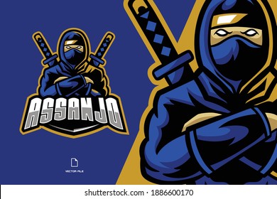 ninja con dos katana espada mascota logo deporte ilustración de apoyo para equipo de juego