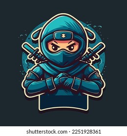 Ninja with two swords illustration, esports mascot design, gaming logo template