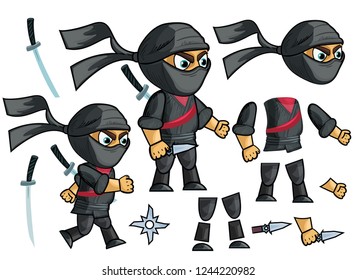 Ninja Vector. Animated Character Creation Set.