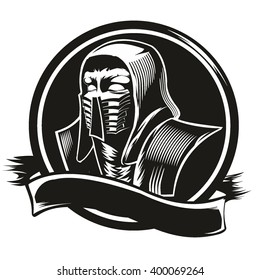 Ninja, vector drawing, logo, hood, killer