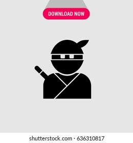 Ninja Vector Icon, The silhouette of ninja with sword. Simple, modern flat vector illustration for mobile app, website or desktop app  