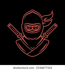Ninja vector sticker style illustration on dark background