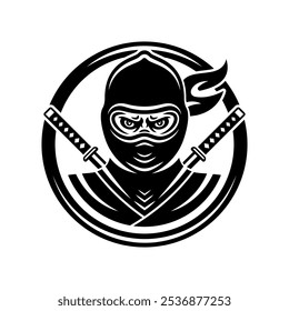 Ilustração em preto estilo vetor Ninja no fundo branco