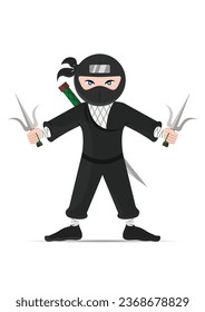 Ninja Warrior Cartoon Character Vector Illustration Isolated on White Background