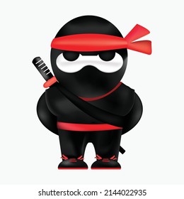 Ninja warrior character and mascot vector graphic. Cartoon samurai soldier. 