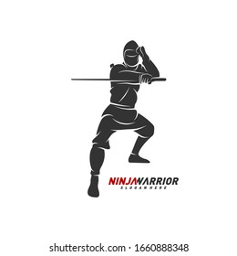 Ilustración vectorial de diseño de guerrero Ninja. Silhouette de un luchador japonés.
