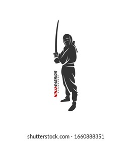 Ninja warrior design vector illustration. Silhouette of japanese fighter.