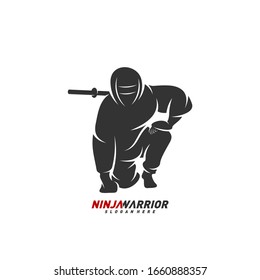 Ninja warrior design vector illustration. Silhouette of japanese fighter.