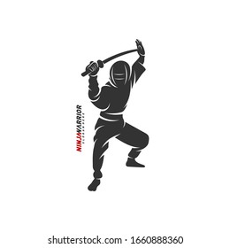 Ninja warrior design vector illustration. Silhouette of japanese fighter.