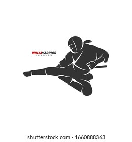 Ilustración vectorial de diseño de guerrero Ninja. Silhouette de un luchador japonés.