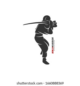 Ninja warrior design vector illustration. Silhouette of japanese fighter.