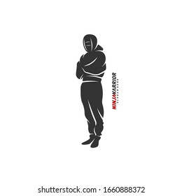 Ninja warrior design vector illustration. Silhouette of japanese fighter.