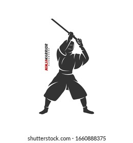 Ninja warrior design vector illustration. Silhouette of japanese fighter.