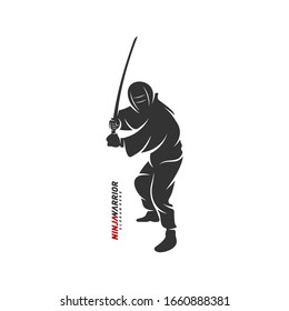 Ninja warrior design vector illustration. Silhouette of japanese fighter.